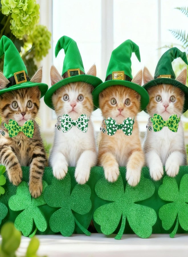 JarThenaAMCS 3 Pcs St. Patrick's Day Cat Collar with Breakaway Bell Bow Tie Green Shamrock Lucky Clover Adjustable Kitten Collars for Spring Girl Boy Cats Small Pet Party - Image 4